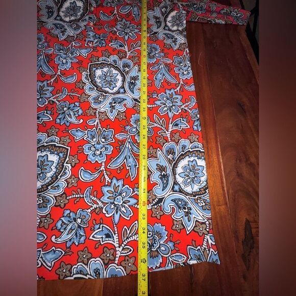 Loft-Anne Taylor Red Blue Brown Floral Long Sleeve Smock Tunic-Henley style sz L - Picture 12 of 16